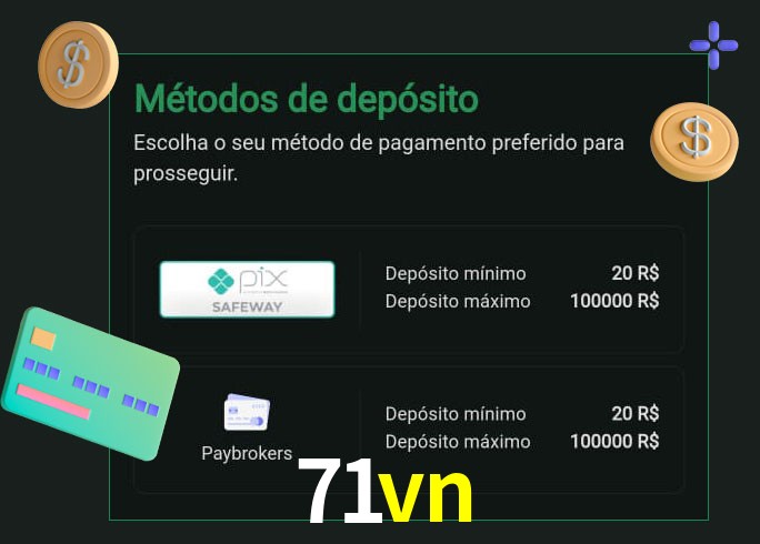 O cassino 71vn oferece uma grande variedade de métodos de pagamento
